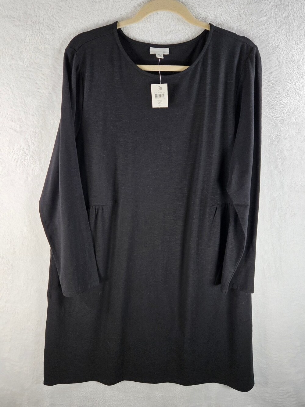J.Jill Long Sleeve Knit Dress Black Drop Waist Gathered Women's Size XL Petite
